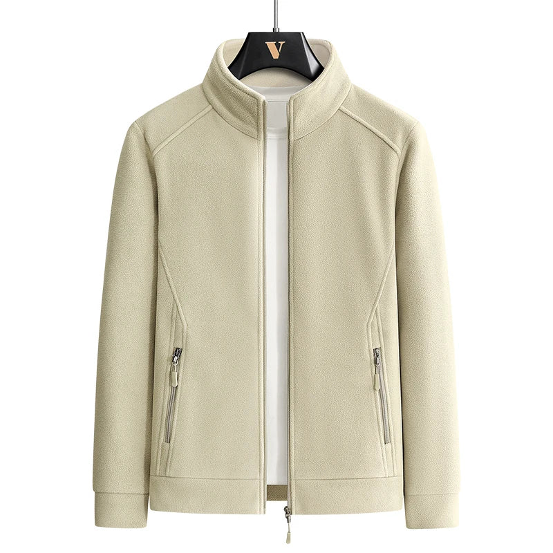 Men’s Stand Collar Zip-Up Casual Jacket with Zippered Pockets, Sizes M–8XL
