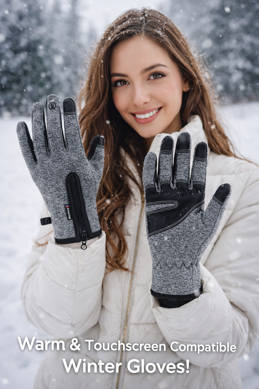 Unisex Windproof Winter Gloves - Warm Fleece-Lined Polyester-Nylon Blend for Cold Weather Activities