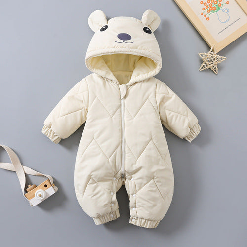 Unisex Baby Winter Romper with Hood - Soft Cotton Padded Snowsuit (0-3 Years)