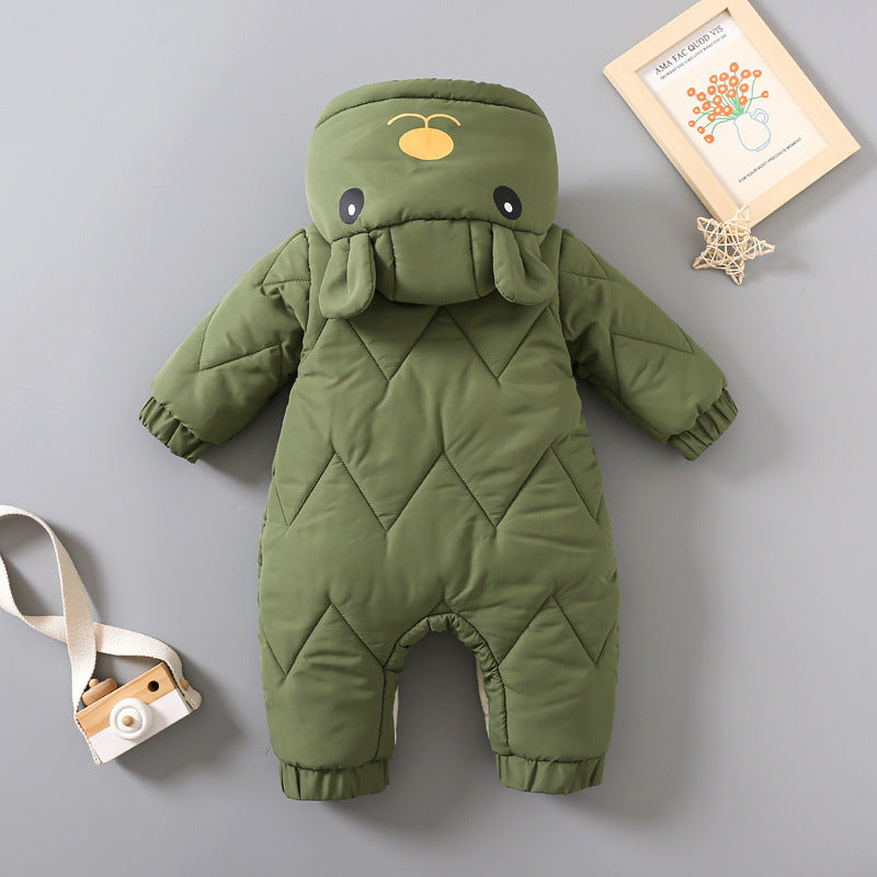 Unisex Baby Winter Romper with Hood - Soft Cotton Padded Snowsuit (0-3 Years)