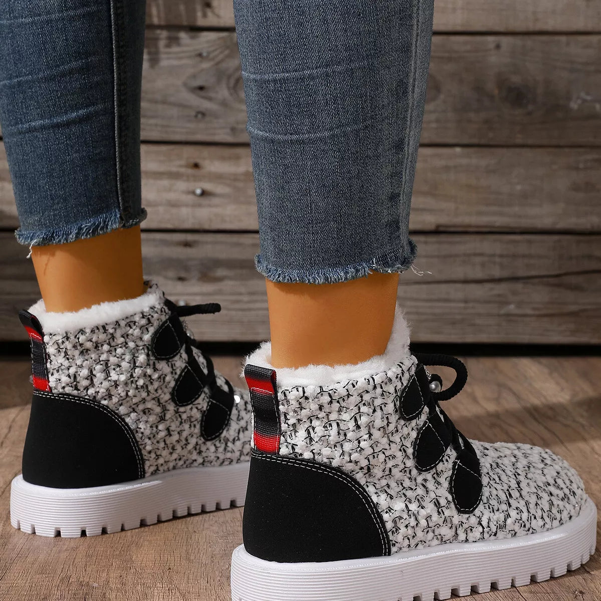 Women's Sparkling Studded Ankle Boots - Lace-Up Suede Winter Boots