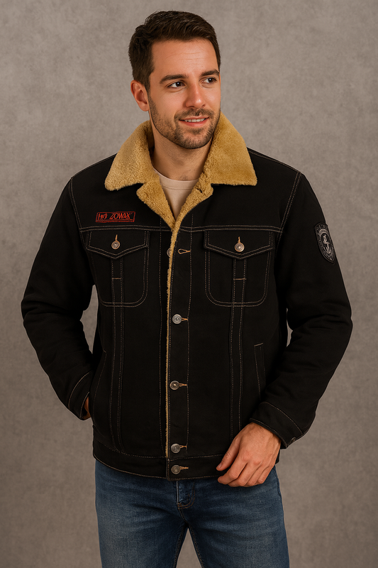 Men's Cozy & Stylish: Men's Winter Denim Jacket with Lamb Fur-Perfect for Cold Weather Comfort.
