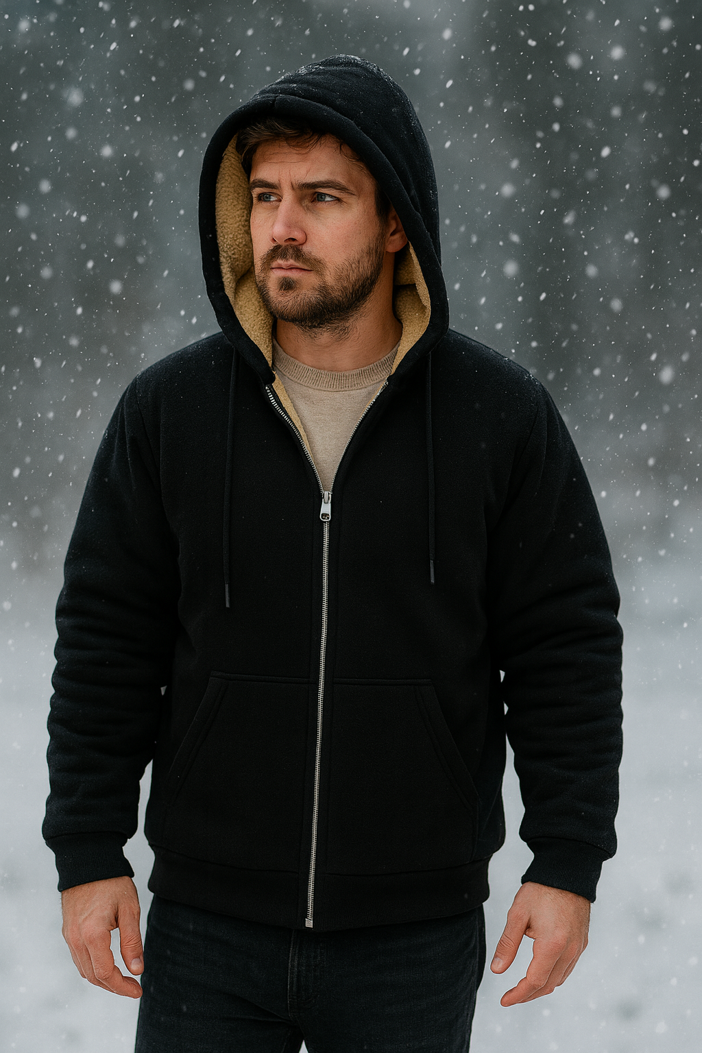 Men's Heavyweight Sherpa Fleece Lined Windproof Hoodie Jacket - Ultimate Winter Warmth & Style.