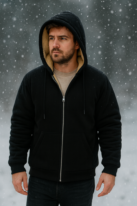 Men's Heavyweight Sherpa Fleece Lined Windproof Hoodie Jacket - Ultimate Winter Warmth & Style.