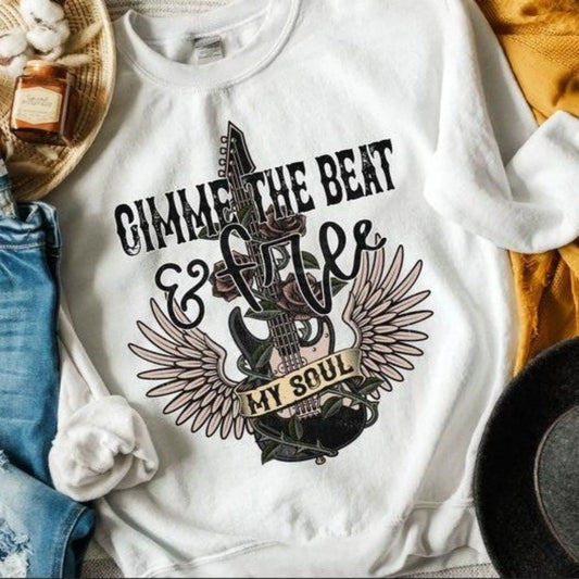 Unisex Gimme the Beat Graphic Sweatshirt - Music Lover Crewneck - Hand Screen Printed
