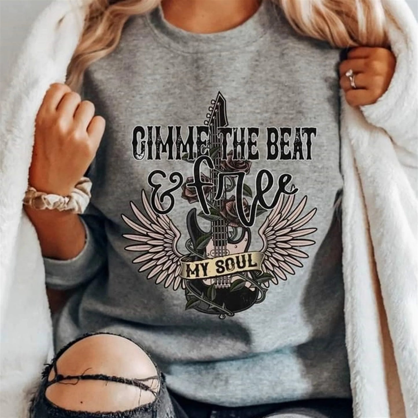 Unisex Gimme the Beat Graphic Sweatshirt - Music Lover Crewneck - Hand Screen Printed