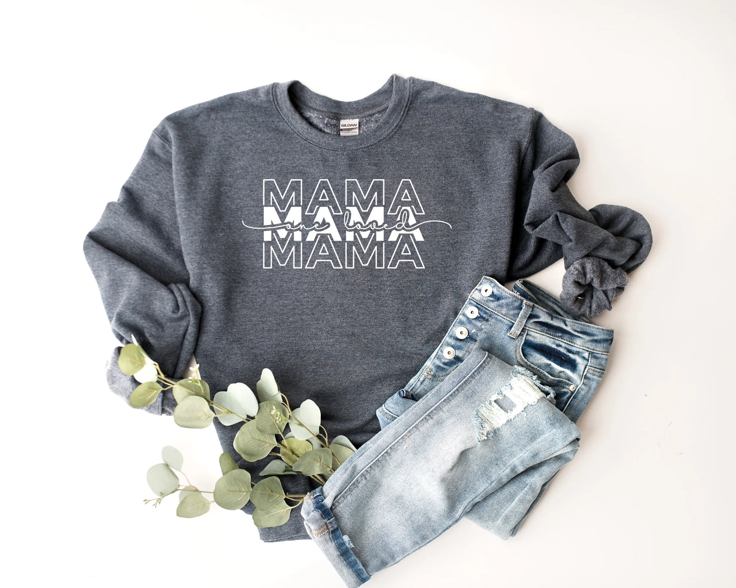 Unisex One Loved Mama Graphic Sweatshirt - Retro Typography Crewneck - Lightweight Microfiber"