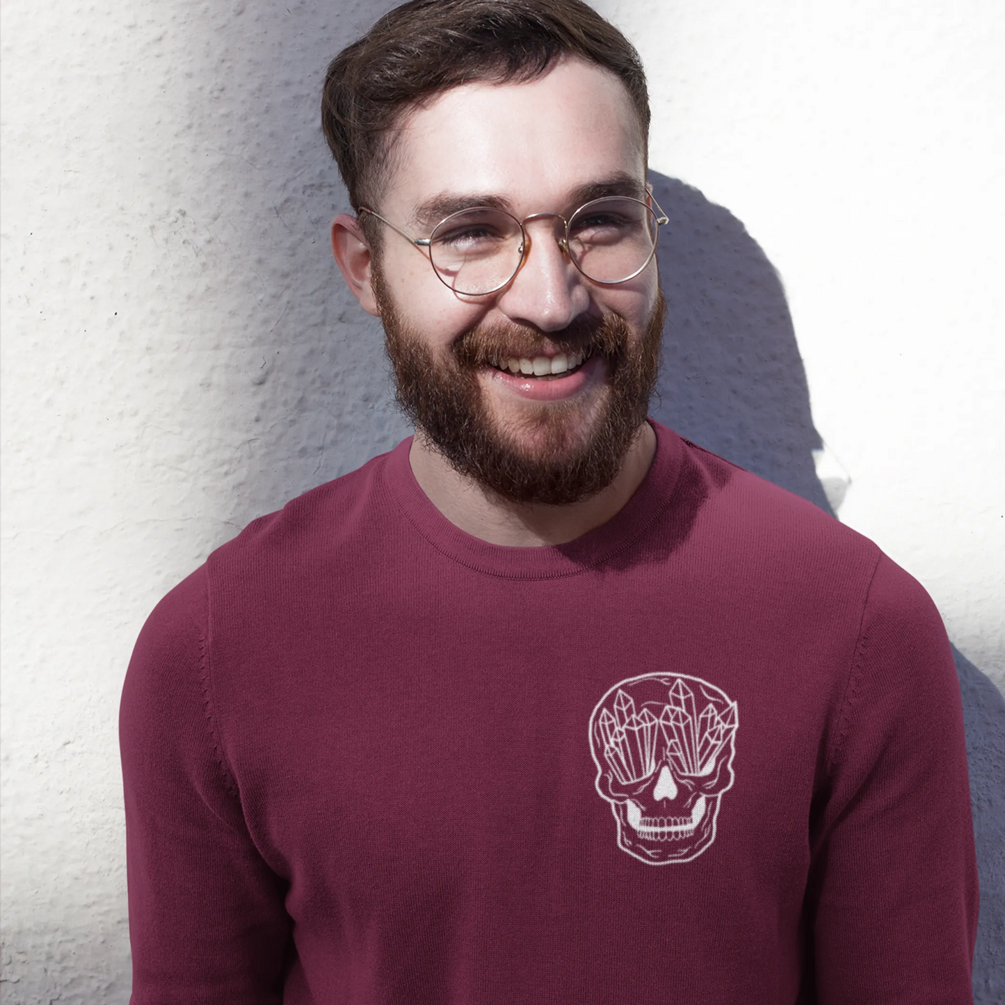Men's Burgundy Crystal Skull Sweatshirt - Soft Crewneck Pullover | Graphic Streetwear - Pack Of: 1