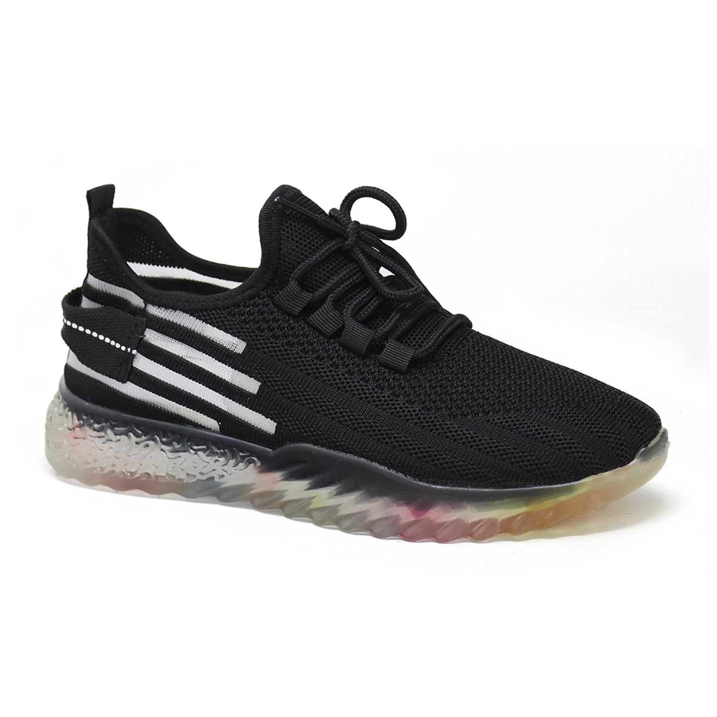 Unisex Knit Lace-Up Sneakers - Rainbow Transparent Sole - Lightweight Athletic Running Shoes