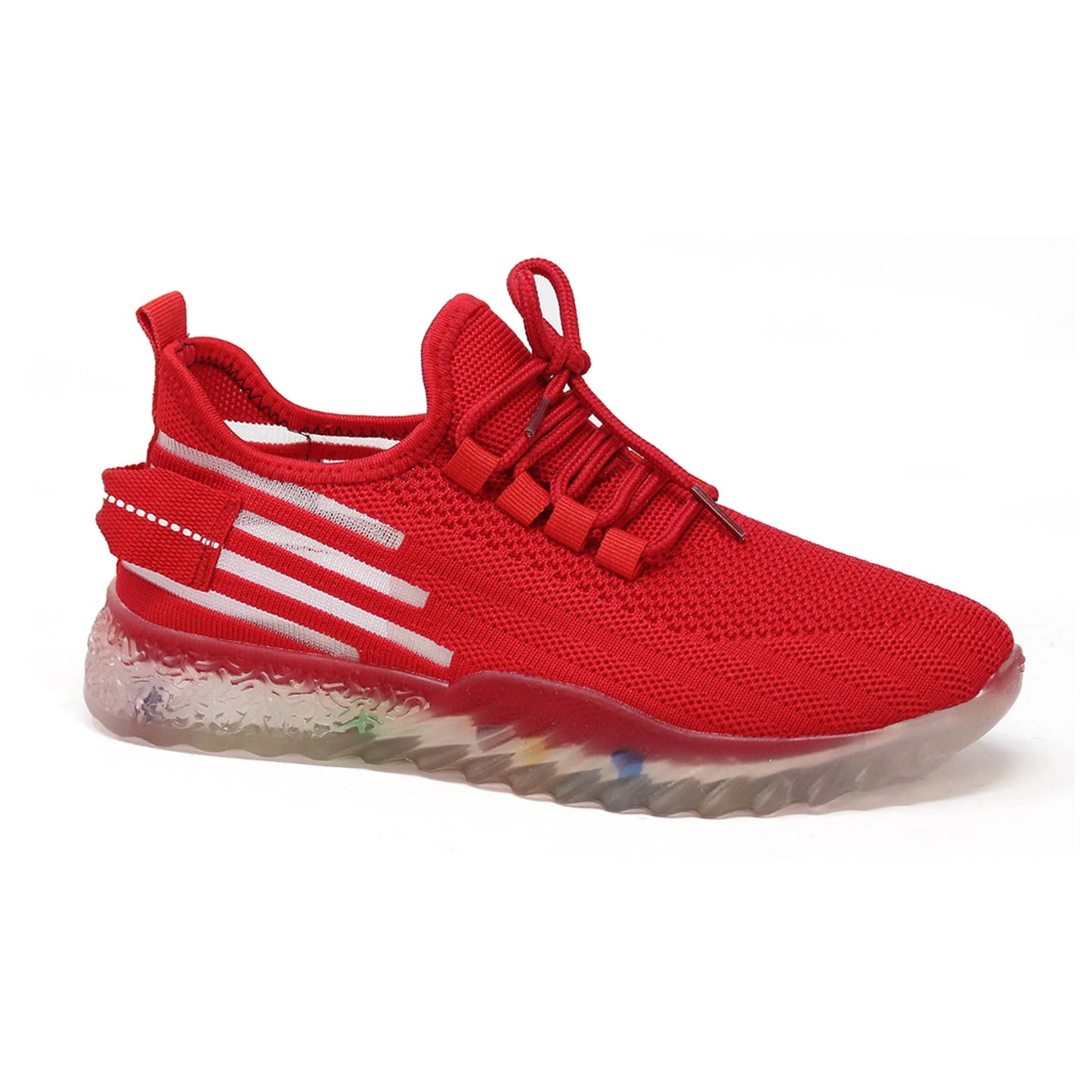 Unisex Knit Lace-Up Sneakers - Rainbow Transparent Sole - Lightweight Athletic Running Shoes