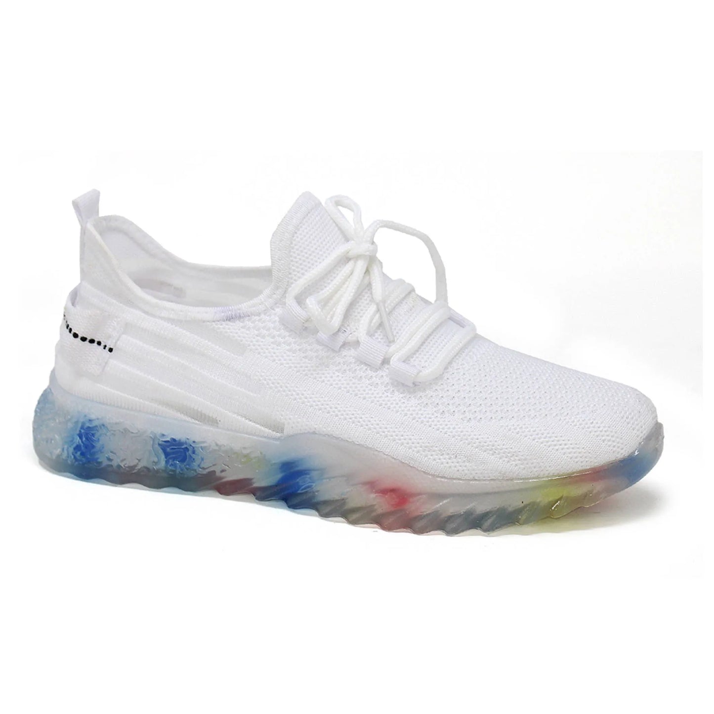 Unisex Knit Lace-Up Sneakers - Rainbow Transparent Sole - Lightweight Athletic Running Shoes