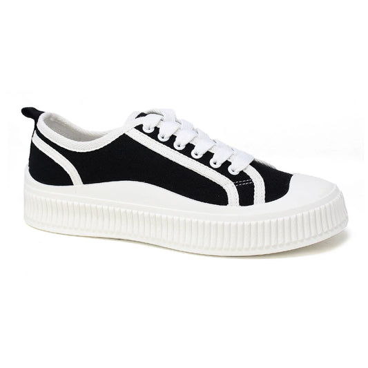 Women's White Platform Sneakers - Harley-03 Style - Chunky Sole Lace-Up