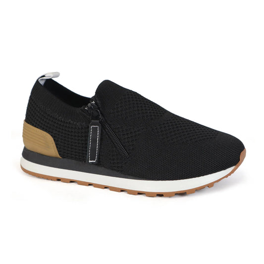 Unisex Black Knit Slip-On Sneakers - Platform Sole with Side Zipper - Lightweight Athletic Casual