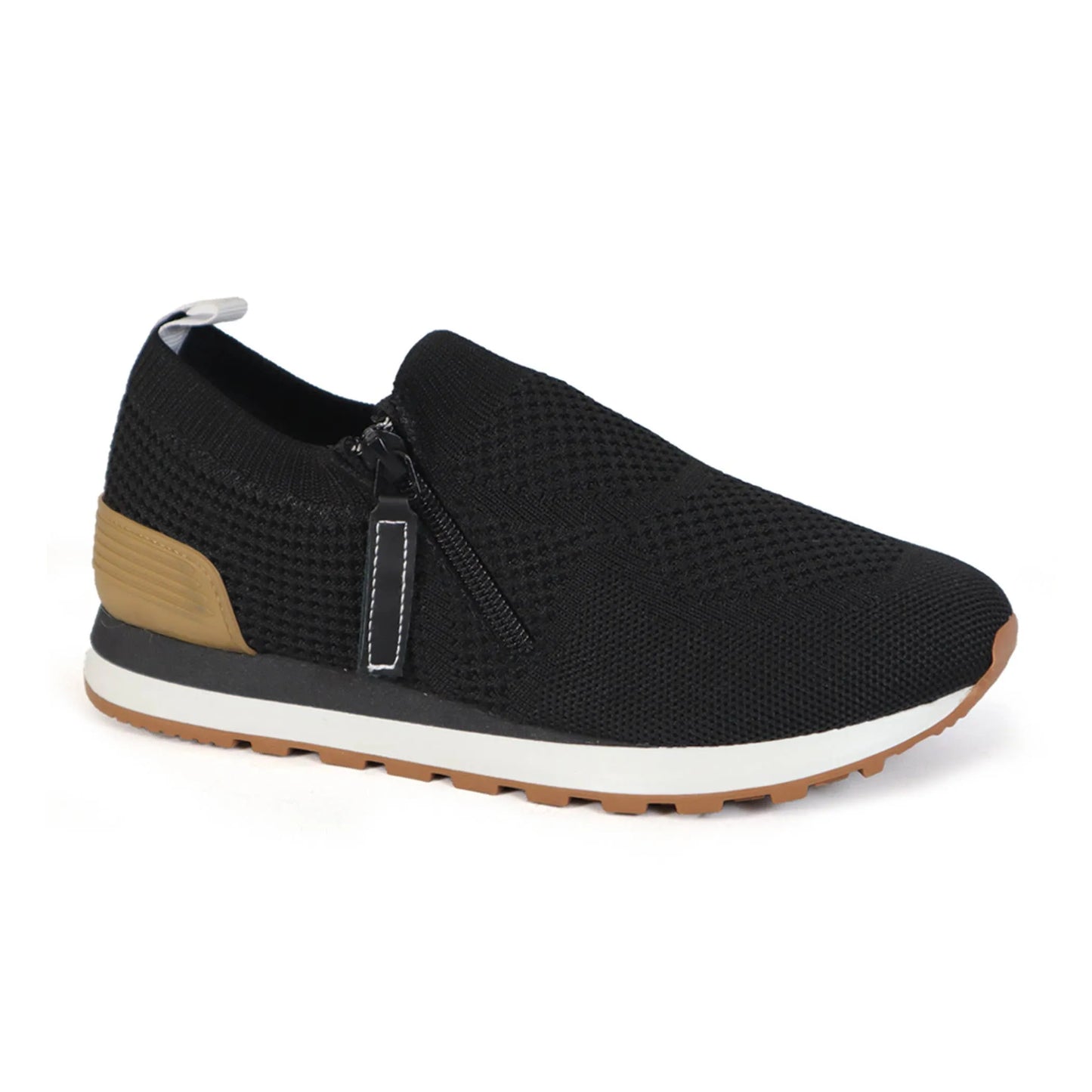 Unisex Black Knit Slip-On Sneakers - Platform Sole with Side Zipper - Lightweight Athletic Casual