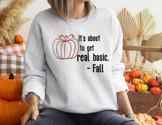 Women's Fall Pumpkin Graphic Sweatshirt - Real Basic Autumn Crewneck - 50/50 Cotton Poly Blend