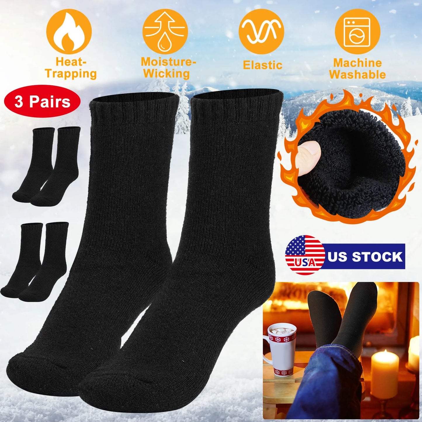 Men's Warm Wool Socks 3-Pack - Premium Thermal Winter Socks