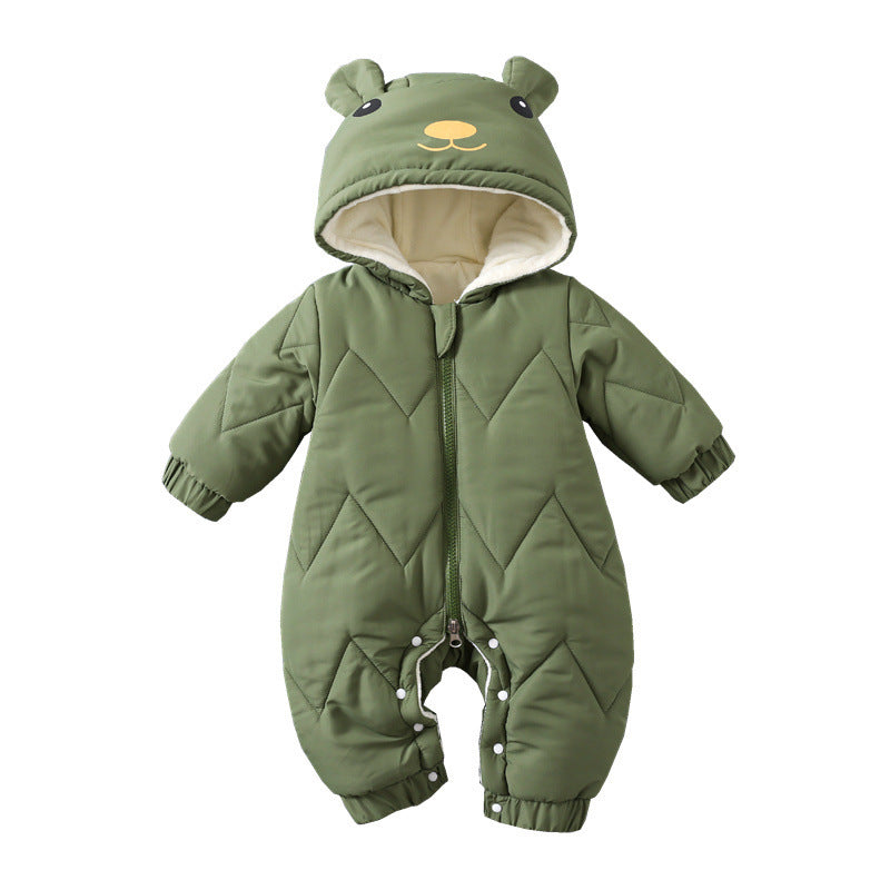 Unisex Baby Winter Romper with Hood - Soft Cotton Padded Snowsuit (0-3 Years)