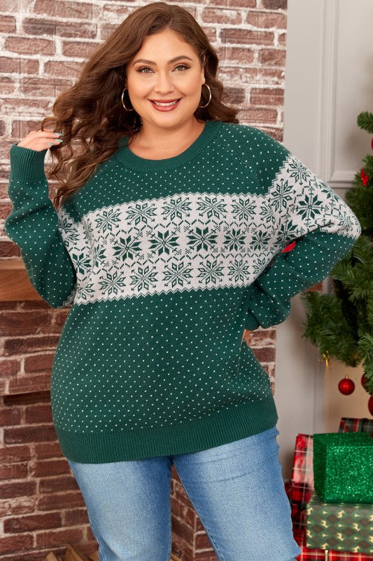 Women's Christmas Snowflake Sweater - Plus Size Crewneck | Holiday Knit