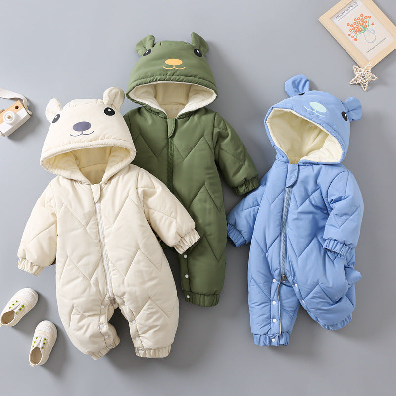 Unisex Baby Winter Romper with Hood - Soft Cotton Padded Snowsuit (0-3 Years)
