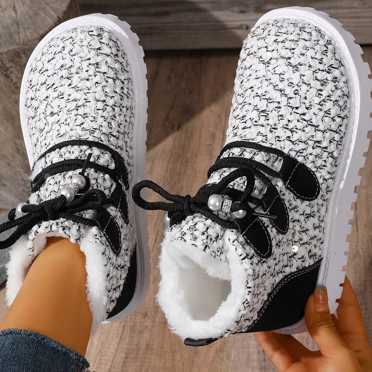 Women's Sparkling Studded Ankle Boots - Lace-Up Suede Winter Boots