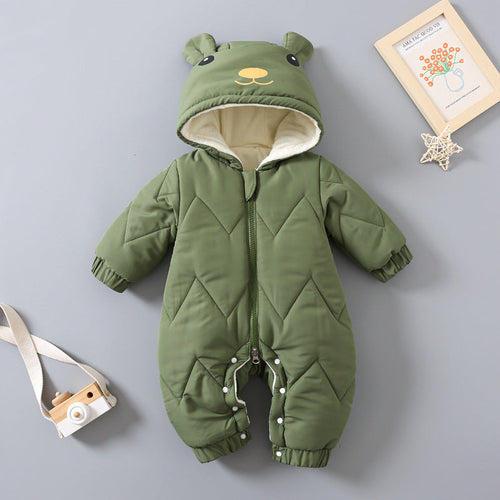 Unisex Baby Winter Romper with Hood - Soft Cotton Padded Snowsuit (0-3 Years)