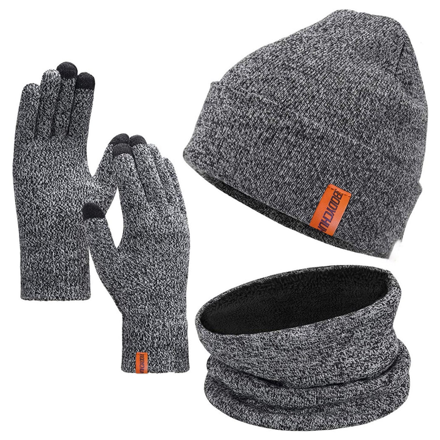 Unisex 3-in-1 Winter Knitwear Set - Fleece-Lined Beanie, Gloves & Neck Warmer Bundle