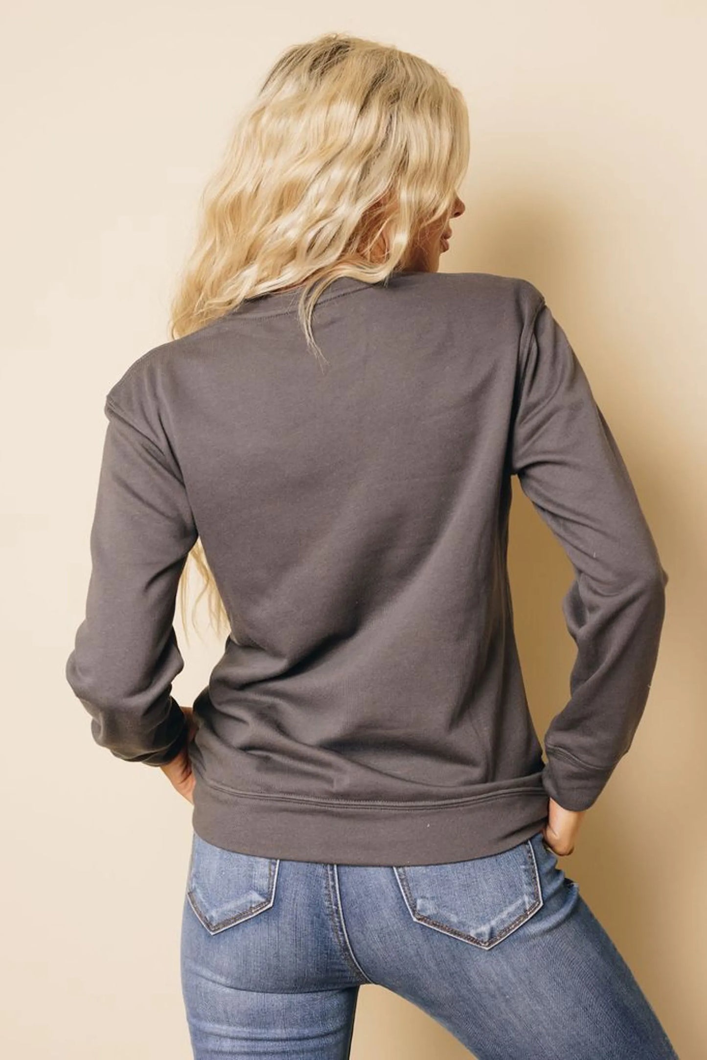 Women's Good Vibes Graphic Sweatshirt - Retro Typography Crewneck - Cotton Poly Blend