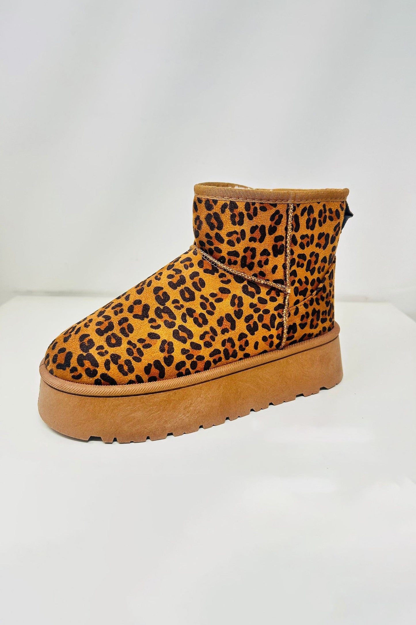 Women's Leopard Print Faux Fur Platform Booties -Thermal Winter Boots