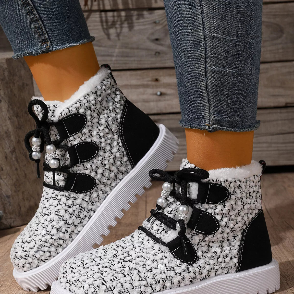 Women's Sparkling Studded Ankle Boots - Lace-Up Suede Winter Boots