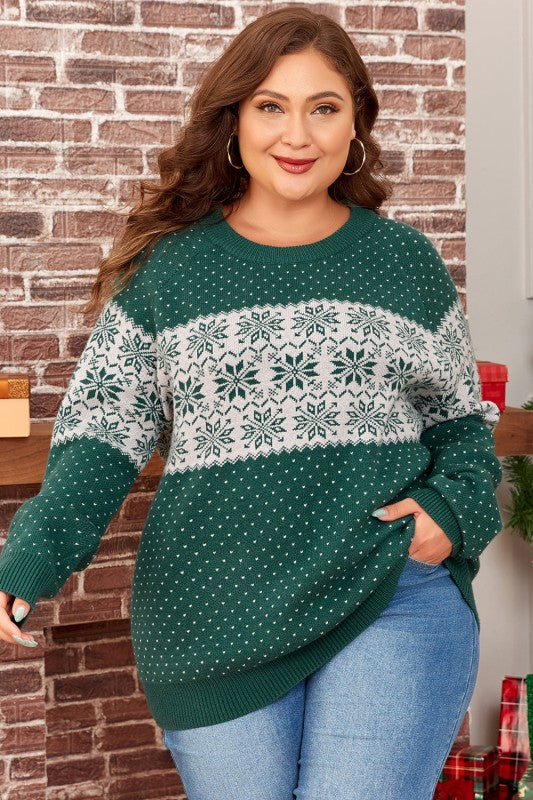 Women's Christmas Snowflake Sweater - Plus Size Crewneck | Holiday Knit