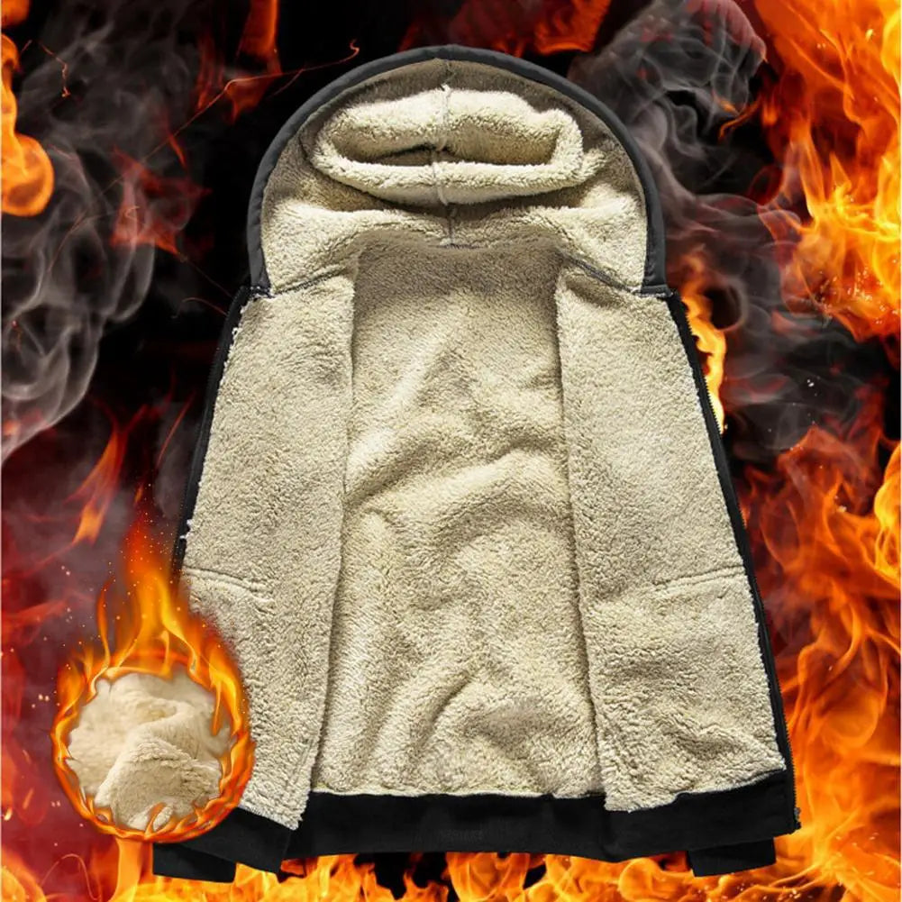 Men's Cashmere Plush Lined Sweatshirt Coat - Warm Zipper Lamb Wool Jacket with Front Pockets