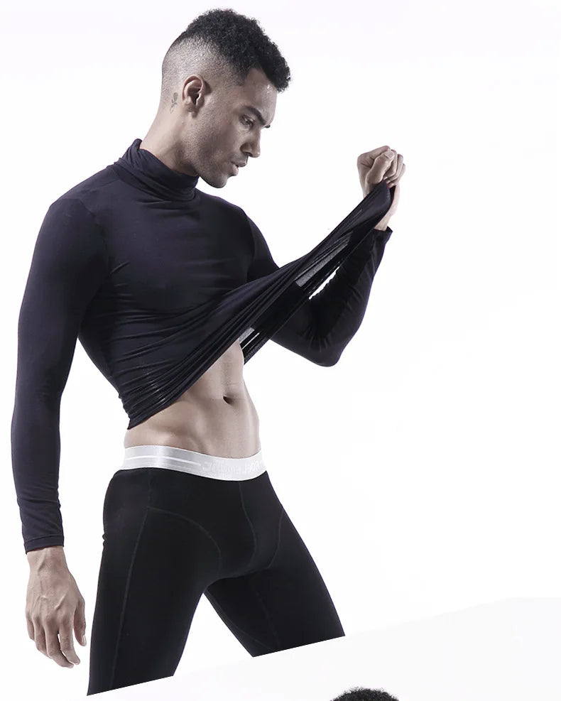 Men's Winter Fashion Thermal Turtleneck Long Sleeve T-Shirt - Sports First Layer Warm Coat"