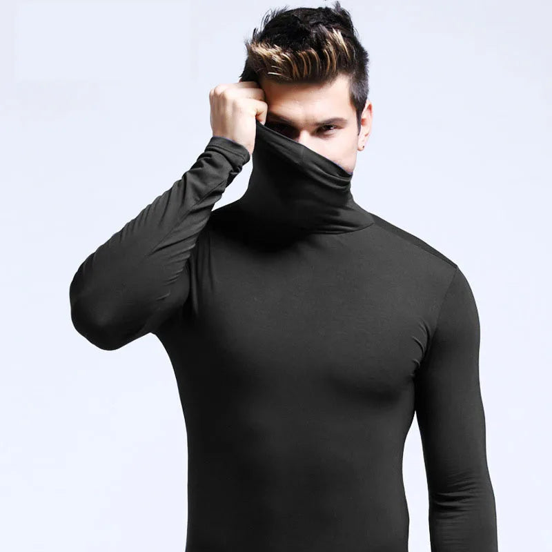 Men's Winter Fashion Thermal Turtleneck Long Sleeve T-Shirt - Sports First Layer Warm Coat"