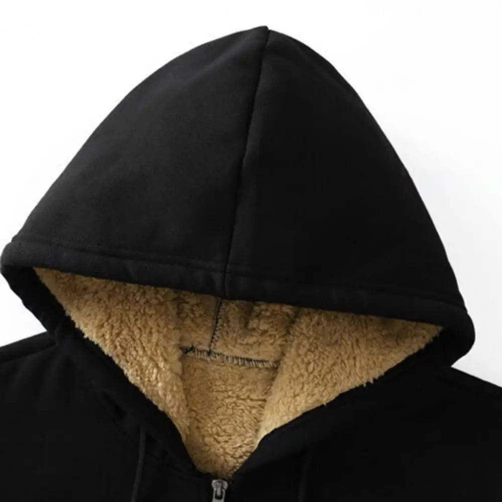 Men's Cashmere Plush Lined Sweatshirt Coat - Warm Zipper Lamb Wool Jacket with Front Pockets