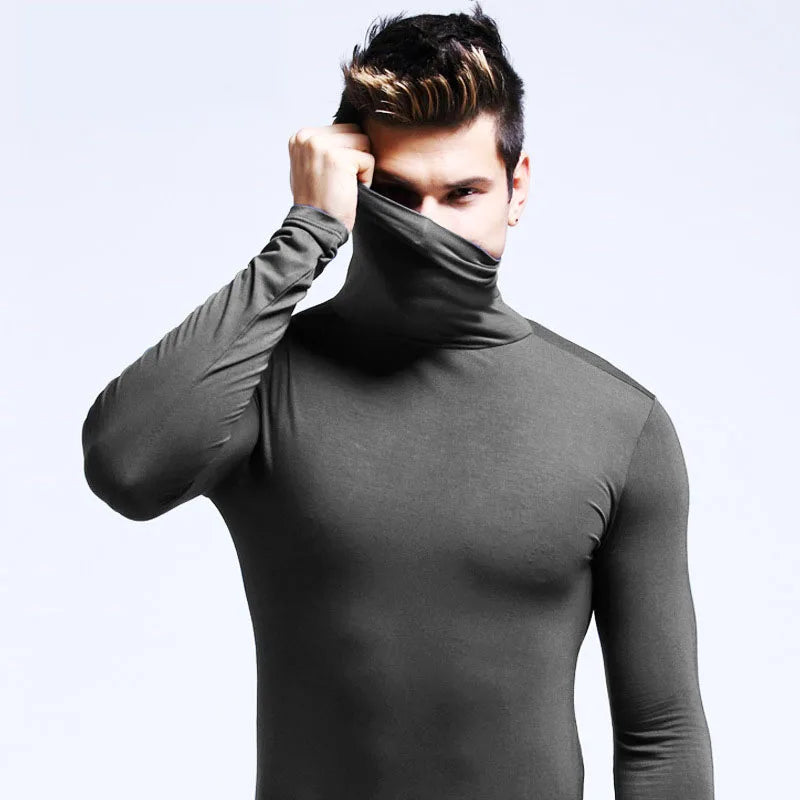 Men's Winter Fashion Thermal Turtleneck Long Sleeve T-Shirt - Sports First Layer Warm Coat"