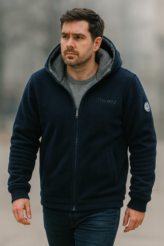 Men's Premium Winter Fleece Jacket - Stylish Hooded Wool Blend Coat for Outdoor Adventures