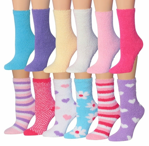 Women's Cozy Anti-Slip Crew Socks - Soft Fuzzy Winter Socks 12 Pairs