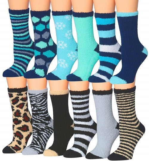 Women's Cozy Anti-Slip Crew Socks - Soft Fuzzy Winter Socks 12 Pairs