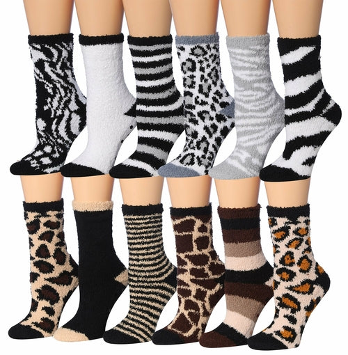 Women's Cozy Anti-Slip Crew Socks - Soft Fuzzy Winter Socks 12 Pairs