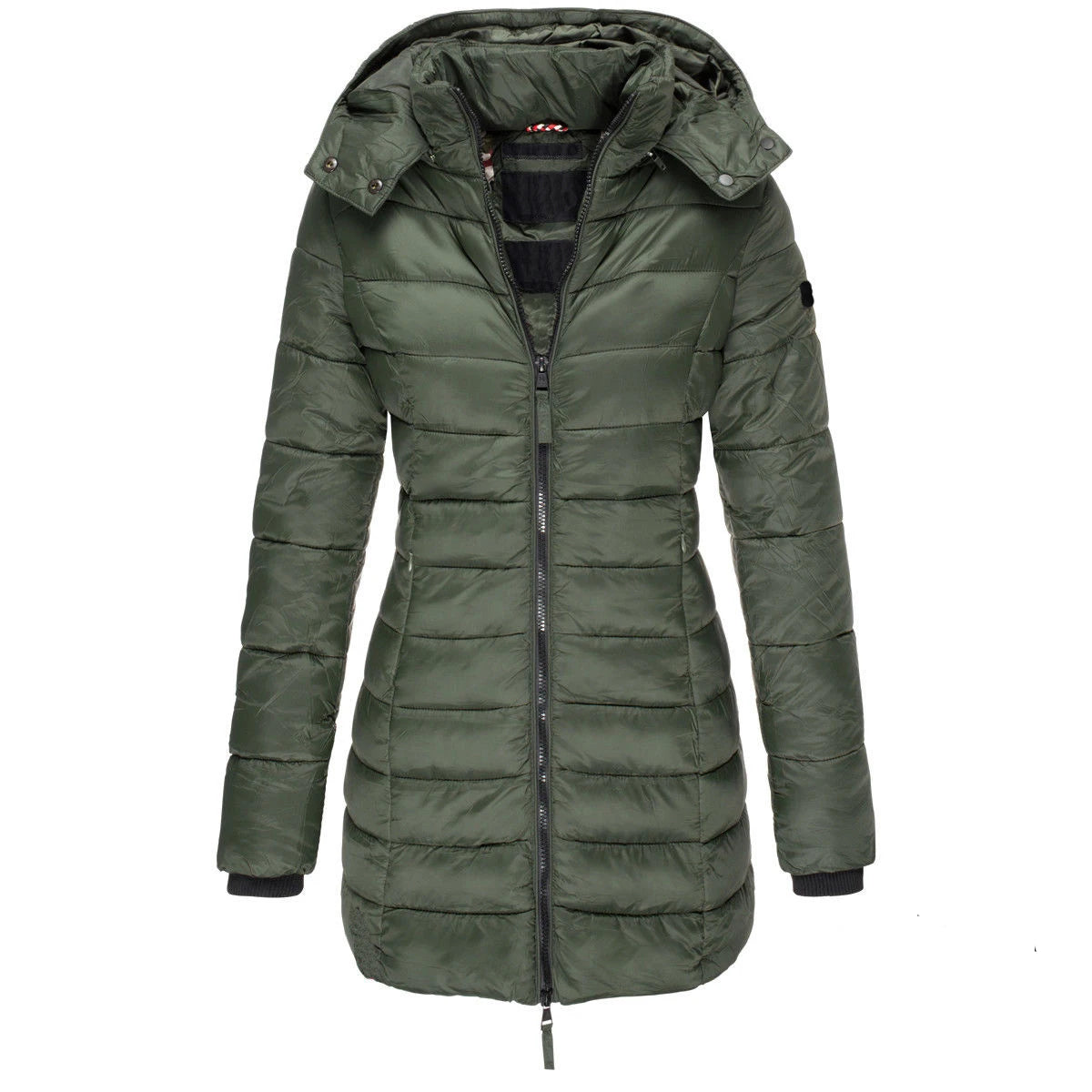 Women's Slim-Fit Hooded Zipper Padded Jacket-Warm Cotton/Polyester Parka