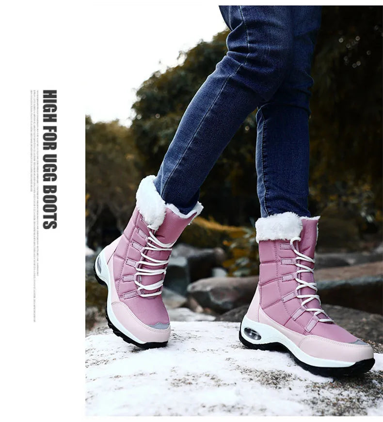 Women's Handcrafted Waterproof Snow Boots - Plush-Lined Winter Hiking Boots