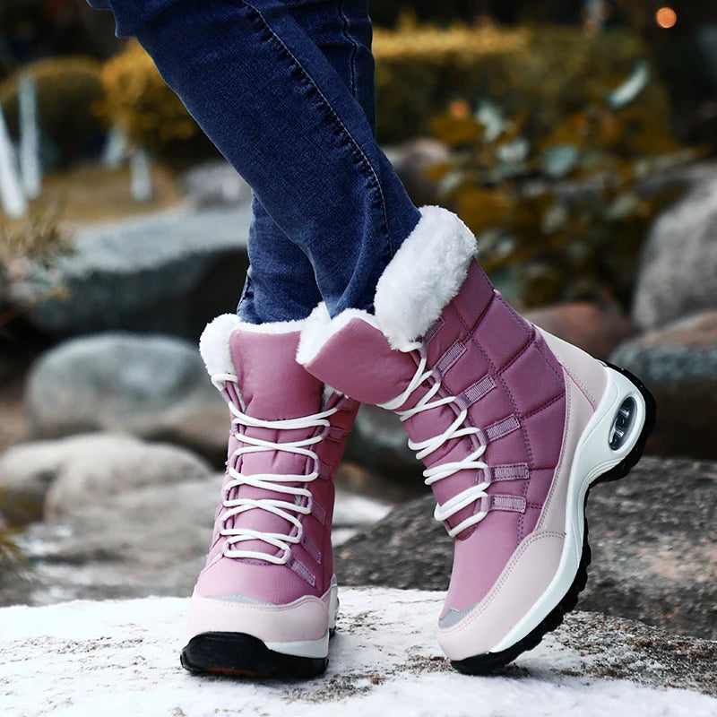 Women's Handcrafted Waterproof Snow Boots - Plush-Lined Winter Hiking Boots