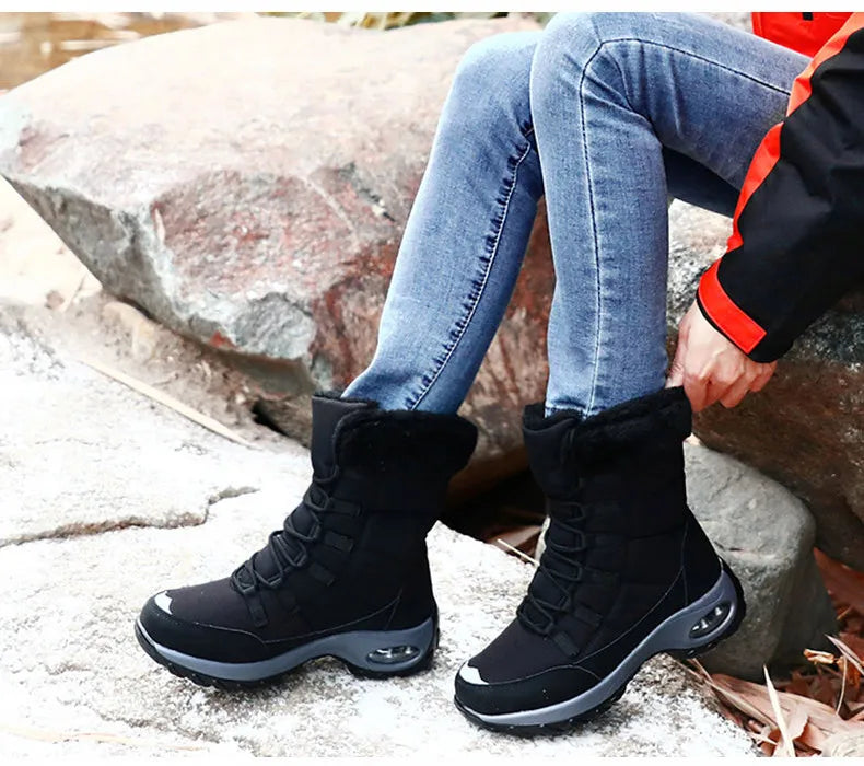Women's Handcrafted Waterproof Snow Boots - Plush-Lined Winter Hiking Boots