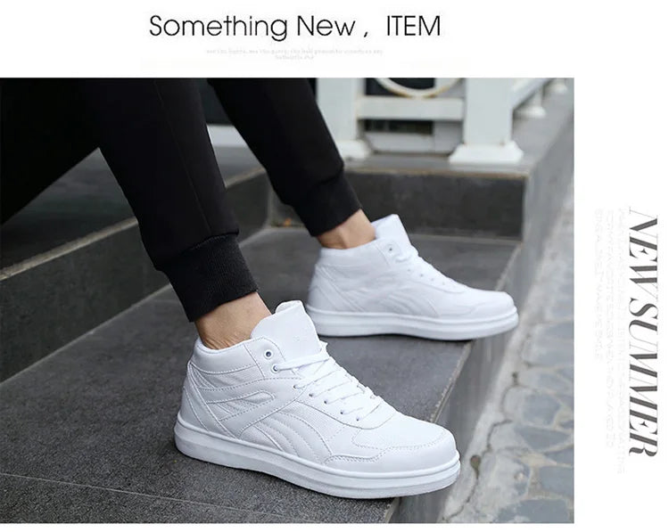 Men's High-Top Lace-Up Sneakers – Breathable Air Mesh Casual Skateboarding Shoes with EVA Insole
