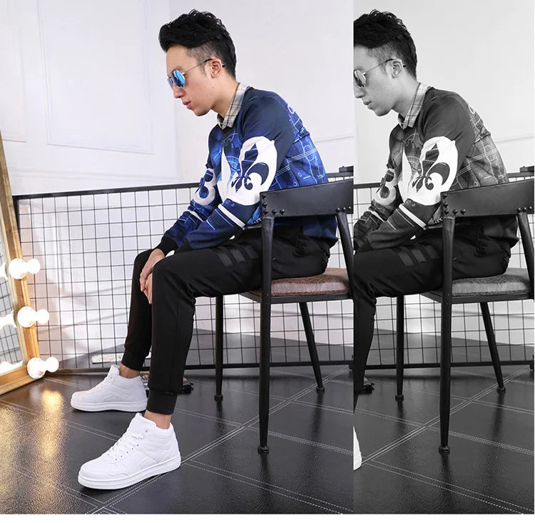 Men's High-Top Lace-Up Sneakers – Breathable Air Mesh Casual Skateboarding Shoes with EVA Insole