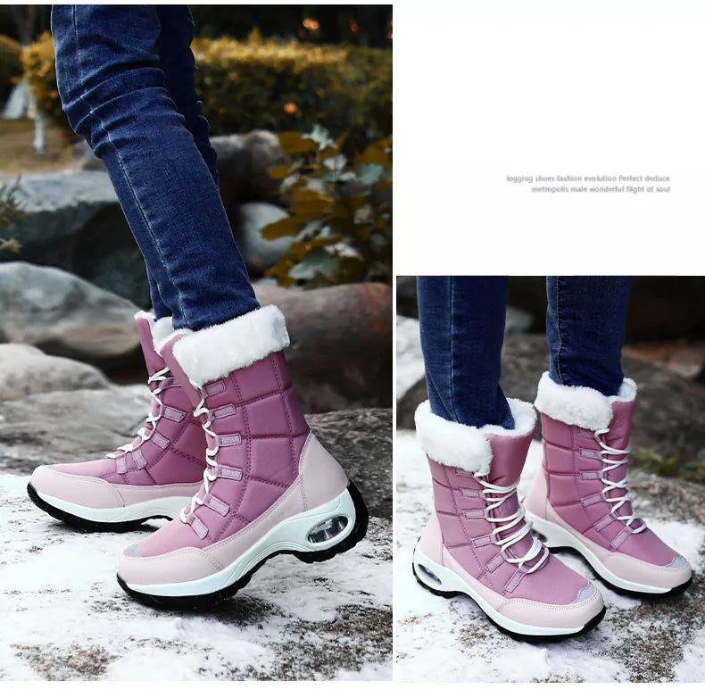 Women's Handcrafted Waterproof Snow Boots - Plush-Lined Winter Hiking Boots