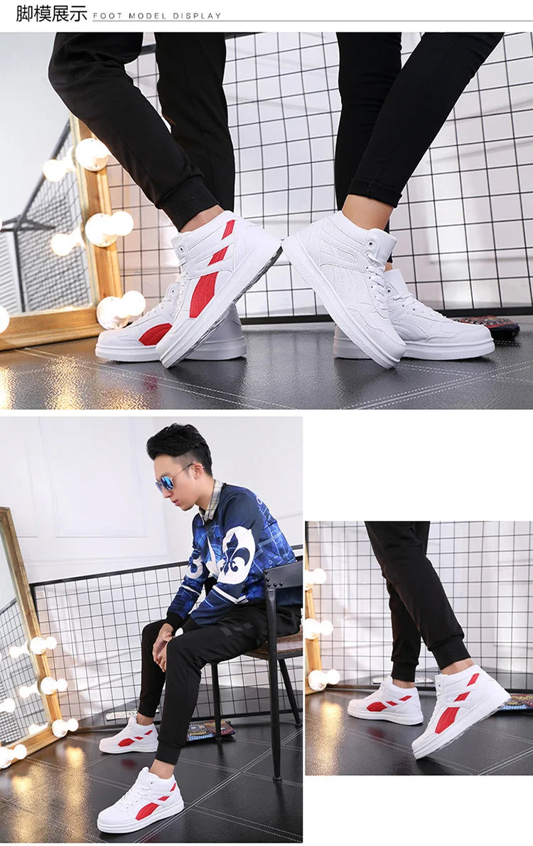 Men's High-Top Lace-Up Sneakers – Breathable Air Mesh Casual Skateboarding Shoes with EVA Insole