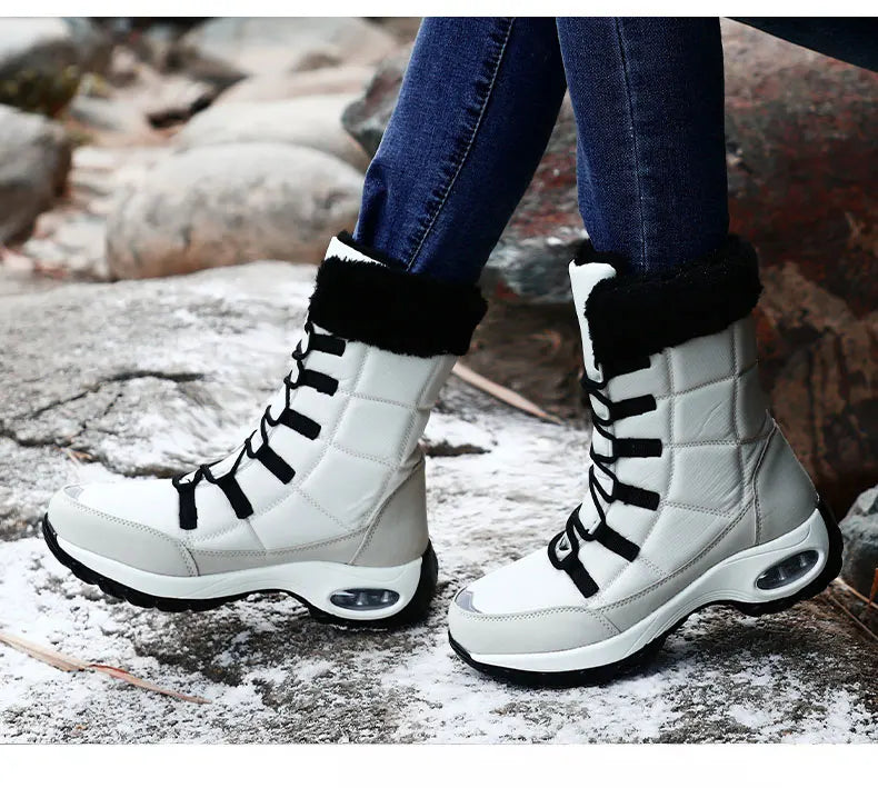 Women's Handcrafted Waterproof Snow Boots - Plush-Lined Winter Hiking Boots