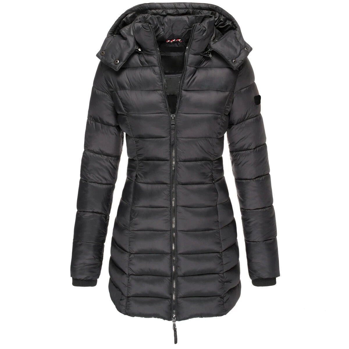 Women's Slim-Fit Hooded Zipper Padded Jacket-Warm Cotton/Polyester Parka