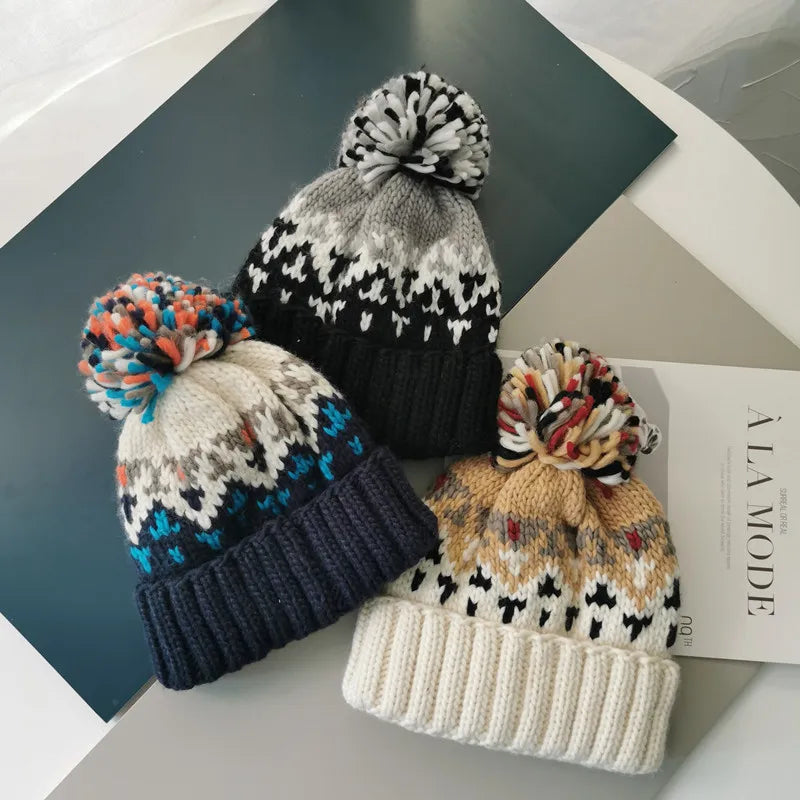 Unisex UFLAME Cute Print Embroidery Beanie with Pompom